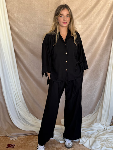 ENSEMBLE EN LIN FROISSE NOIR