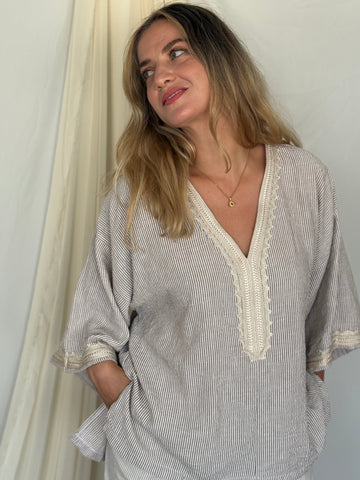 ENSEMBLE EN LIN A RAYURES