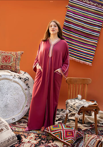 DJELLABA À POCHE ROSE GALON VERT