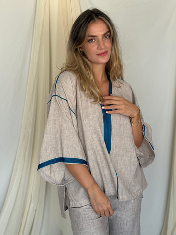 LIQUETTE EN LIN BEIGE BLEU