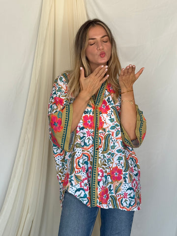 CHEMISE SUNSET VERT-ROSE