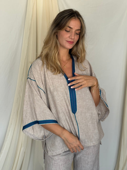 LIQUETTE EN LIN BEIGE BLEU