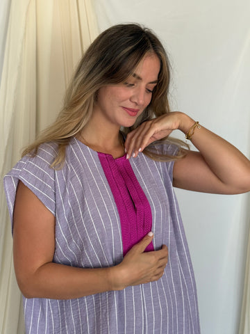 DJELABA A RAYURES VIOLET