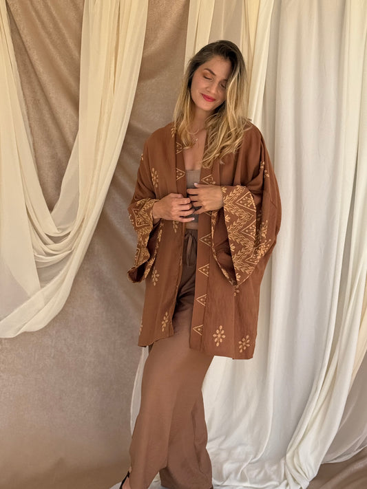 ENSEMBLE KIMONO BRODE MARRON CLAIRE