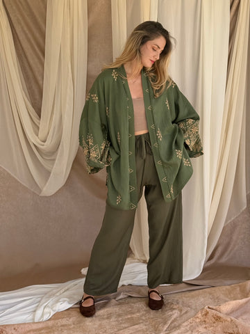 ENSEMBLE KIMONO BRODE VERT