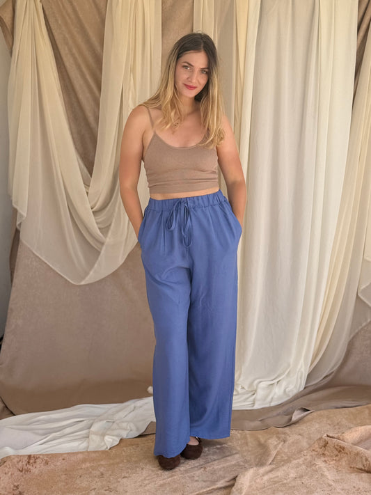 PANTALON EN LIN BLEU