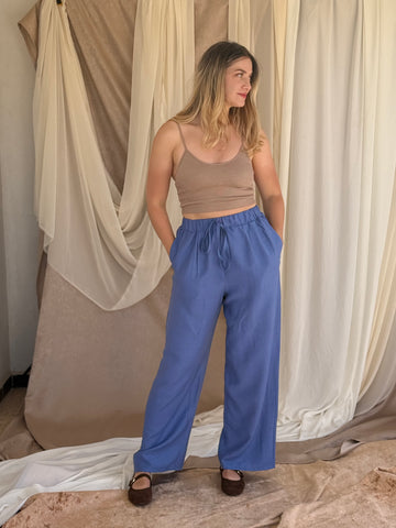 PANTALON EN LIN BLEU