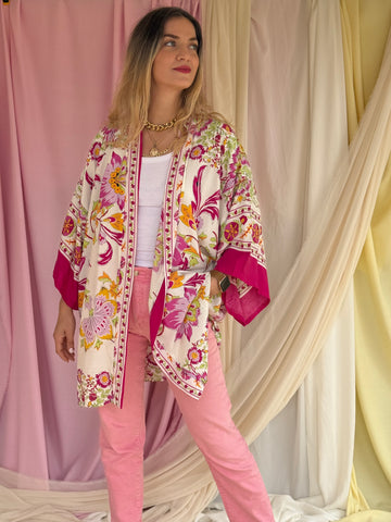 KIMONO A FLEURS ROSE