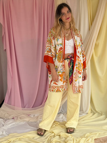 KIMONO A FLEURS ORANGE