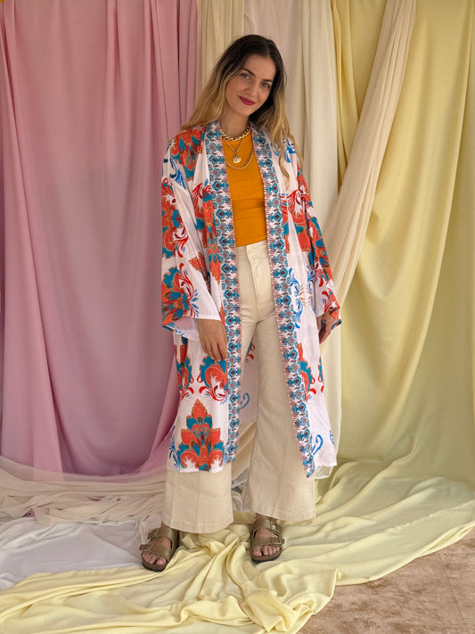 KIMONO FLORA LONG ORANGE