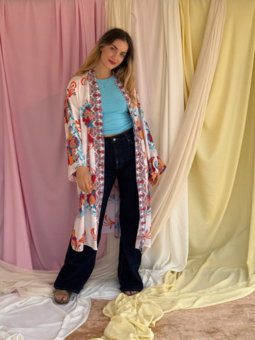KIMONO FLORA LONG ROUGE