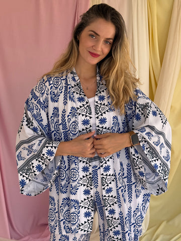 KIMONO OLIVE BLEU FONCEE