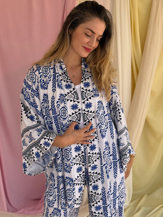 KIMONO OLIVE BLEU FONCEE