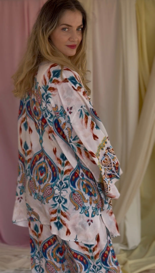 KIMONO FLORA BLEU FONCEE