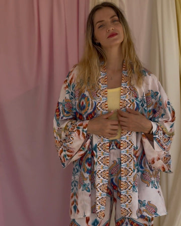 KIMONO FLORA BLEU FONCEE
